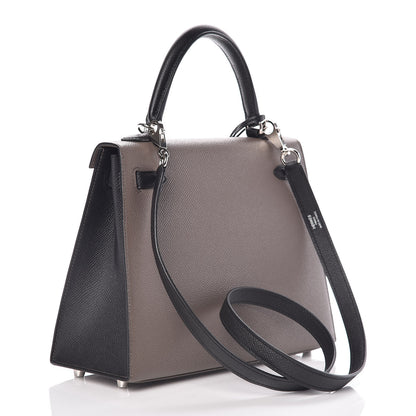 Hermes Epsom Bi Color Horseshoe Kelly Sellier 25 Etain Black 4 of 40