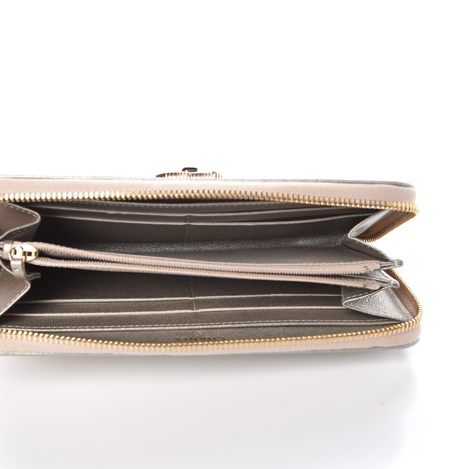 Chanel Metallic Sheepskin Quilted Mademoiselle Vintage Zip Around Wallet Light Gold 5 of 9