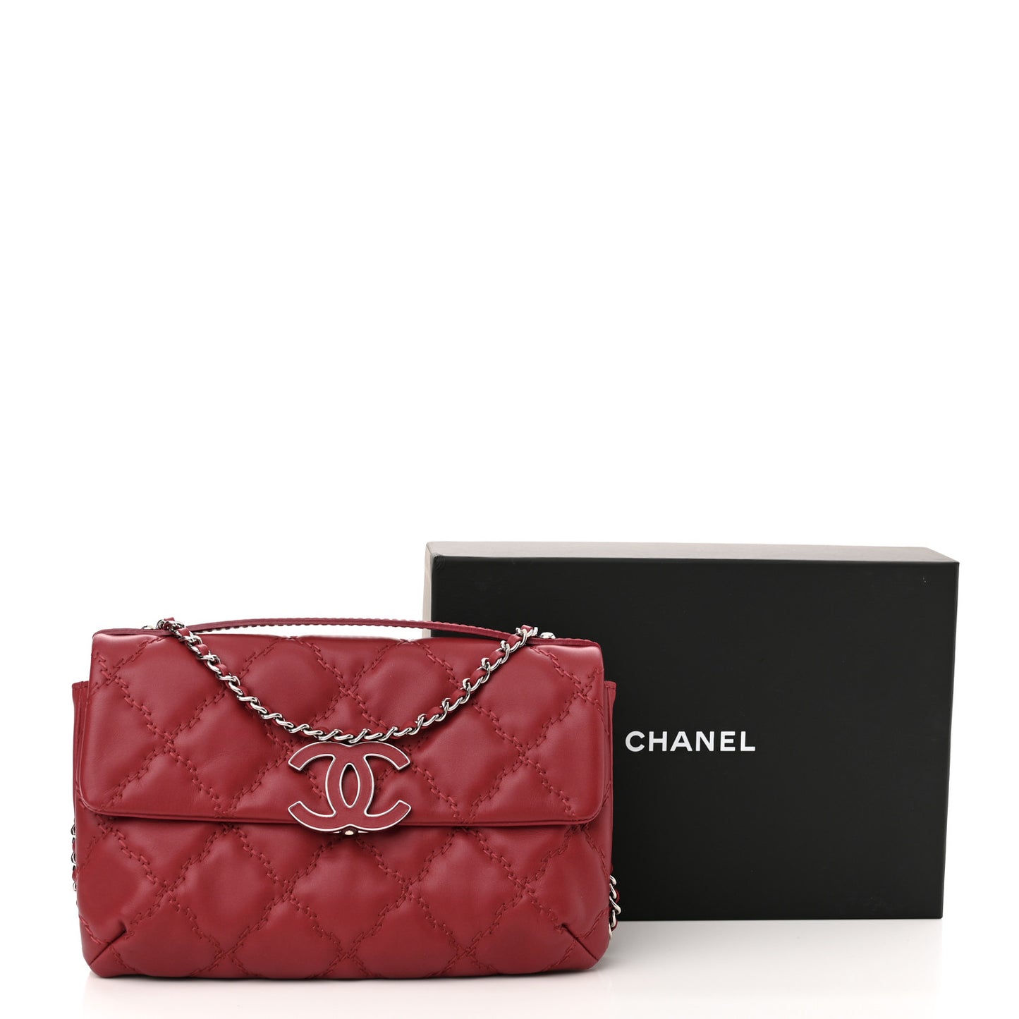 Calfskin Quilted Double Stitch Hamptons Clutch with Chain Red