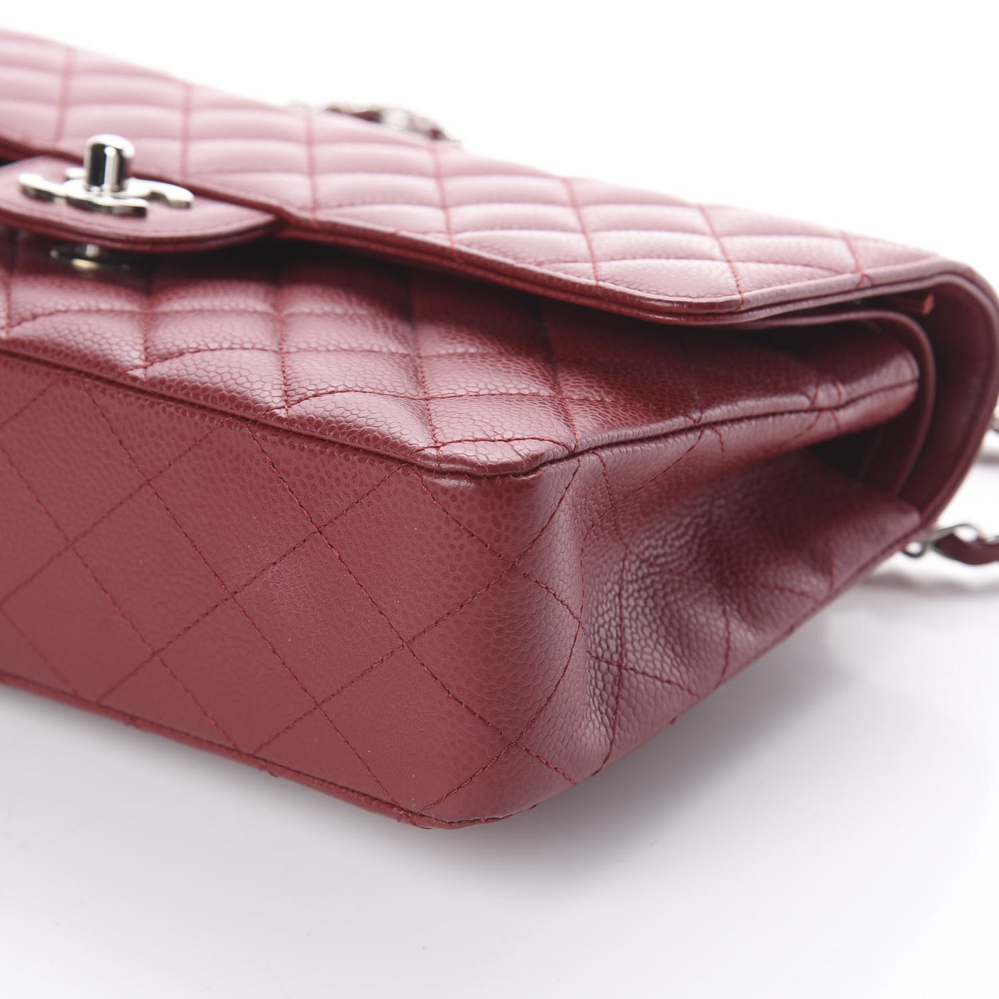 Caviar Quilted Medium Double Flap Dark Red