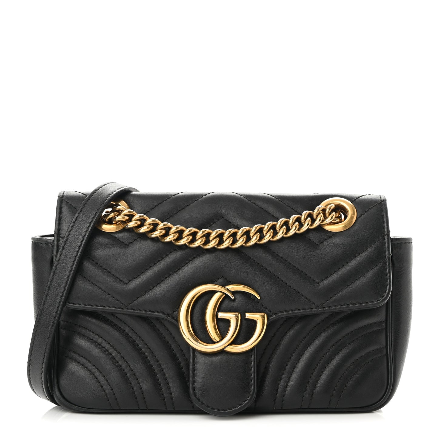 Calfskin Matelasse Mini GG Marmont Shoulder Bag Black