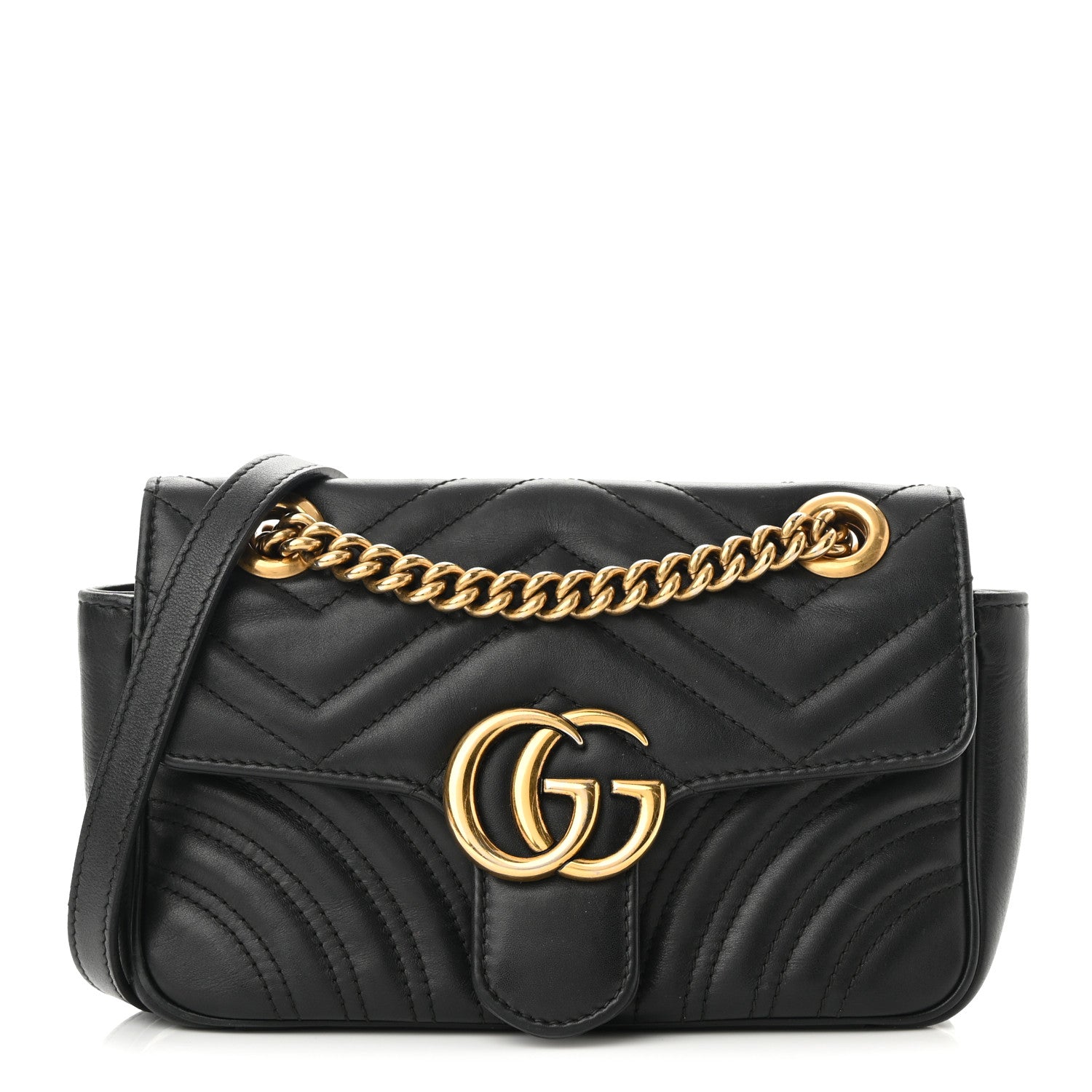 Gucci Calfskin Matelasse Mini GG Marmont Shoulder Bag Black 1 of 11