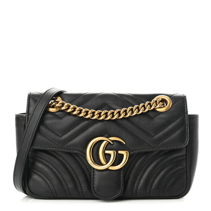 Gucci Calfskin Matelasse Mini GG Marmont Shoulder Bag Black 1 of 11