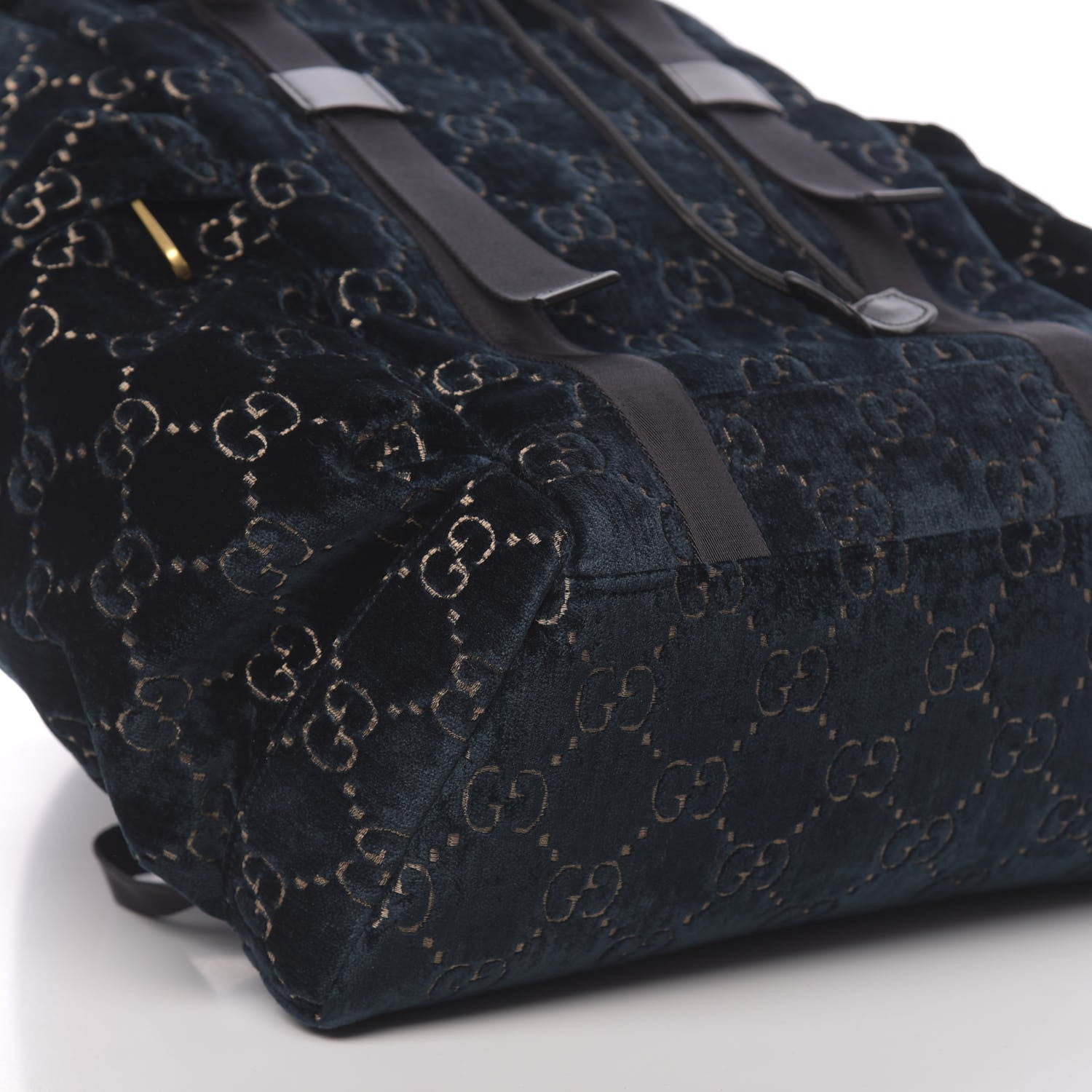 Gucci Velvet GG Monogram Web Medium Double Buckle Backpack Blue Beige Black 8 of 9