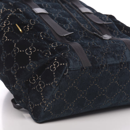 Gucci Velvet GG Monogram Web Medium Double Buckle Backpack Blue Beige Black 8 of 9