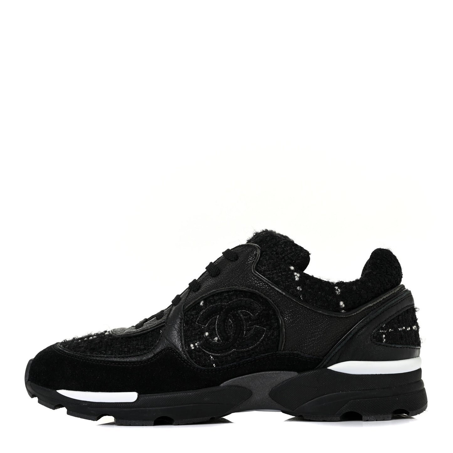 Tweed Suede Goatskin CC Sneakers 39.5 Black White