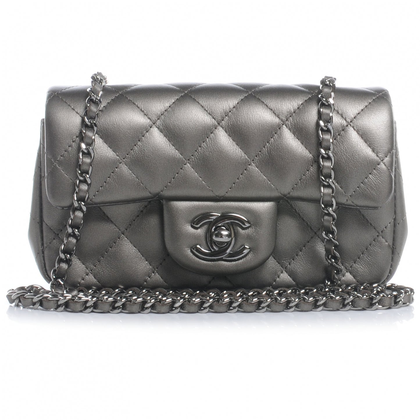 Lambskin Quilted Extra Mini Flap Dark Silver