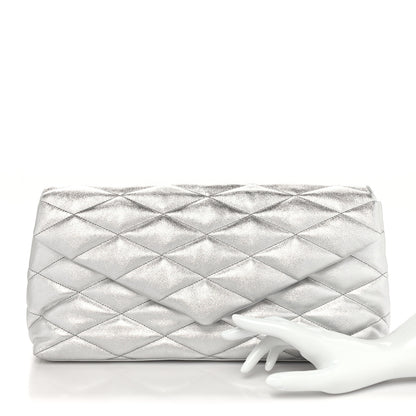 Saint Laurent Metallic Lambskin Quilted Sade Puffer Envelope Clutch Argento 2 of 10