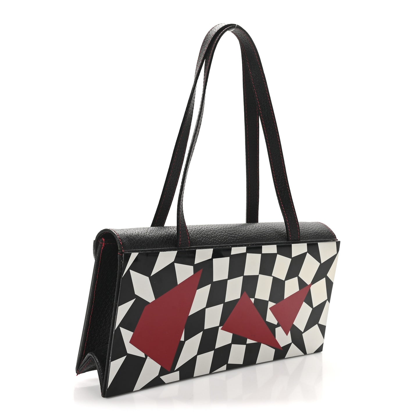 Pigskin Plexiglass Geometric Shoulder Bag Black White Red