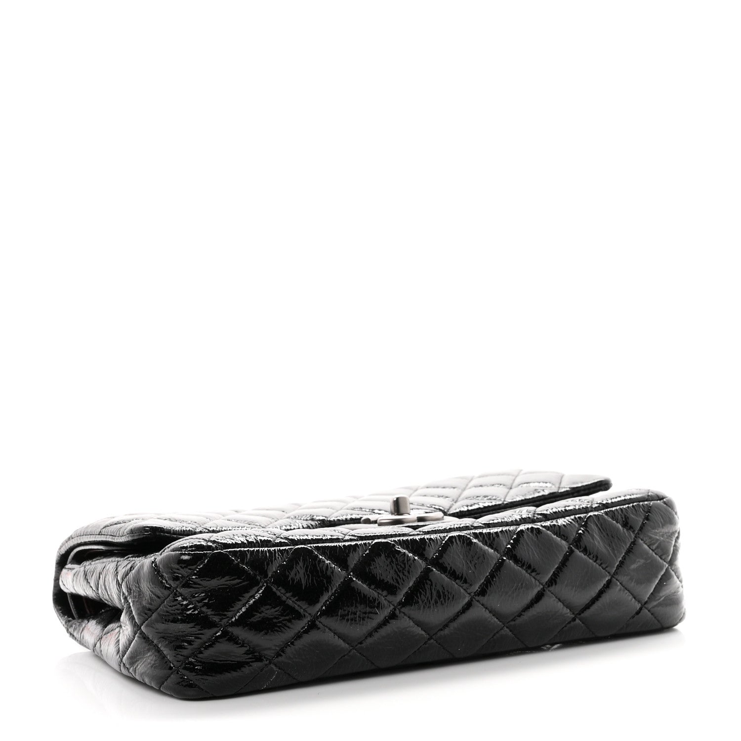 Chanel Crumpled Patent Quilted Medium Double Flap Black 4 of 11