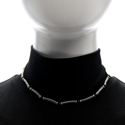 David Yurman Sterling Silver 14K Yellow Gold Black Onyx Hampton Cable Choker Necklace 2 of 4