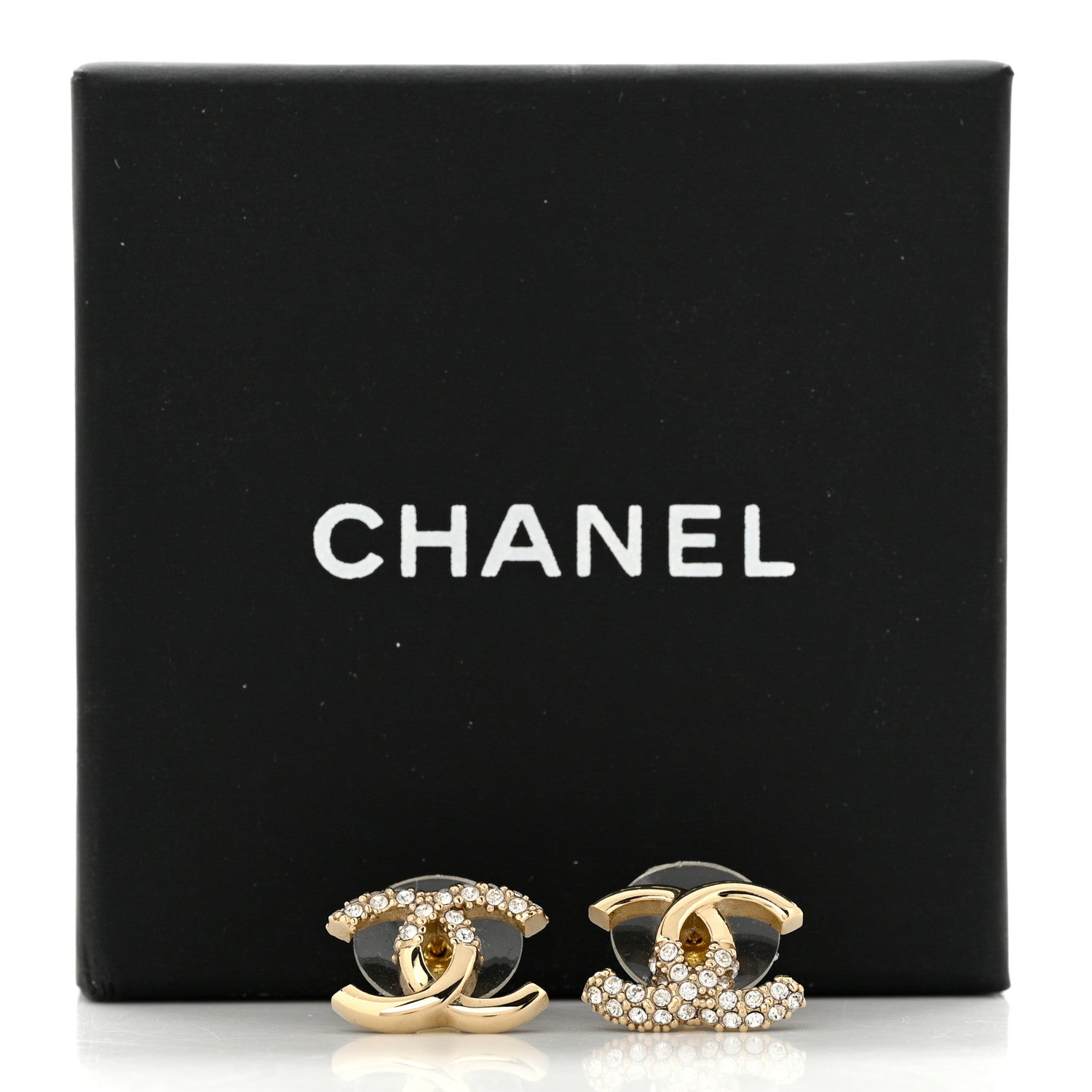 Chanel Crystal Metal CC Earrings Gold 5 of 5