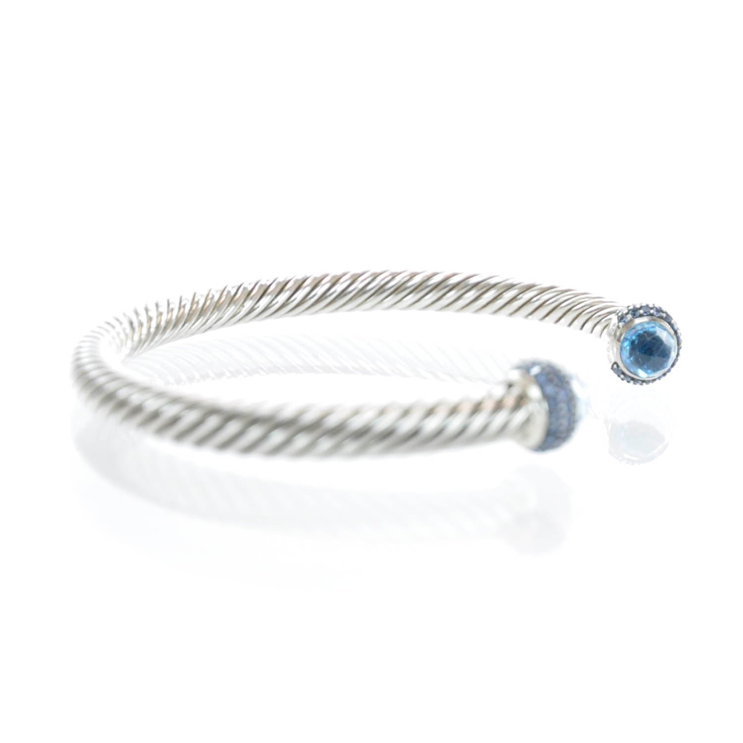 David Yurman Sterling Silver Blue Topaz Sapphire Cable Cuff 4 of 5