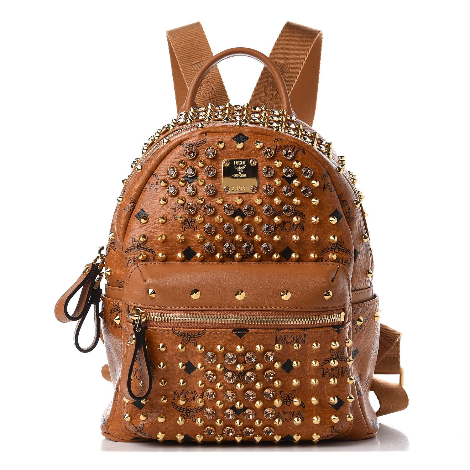 MCM Visetos Swarovski Mini Stark Diamond Backpack Cognac 1 of 10