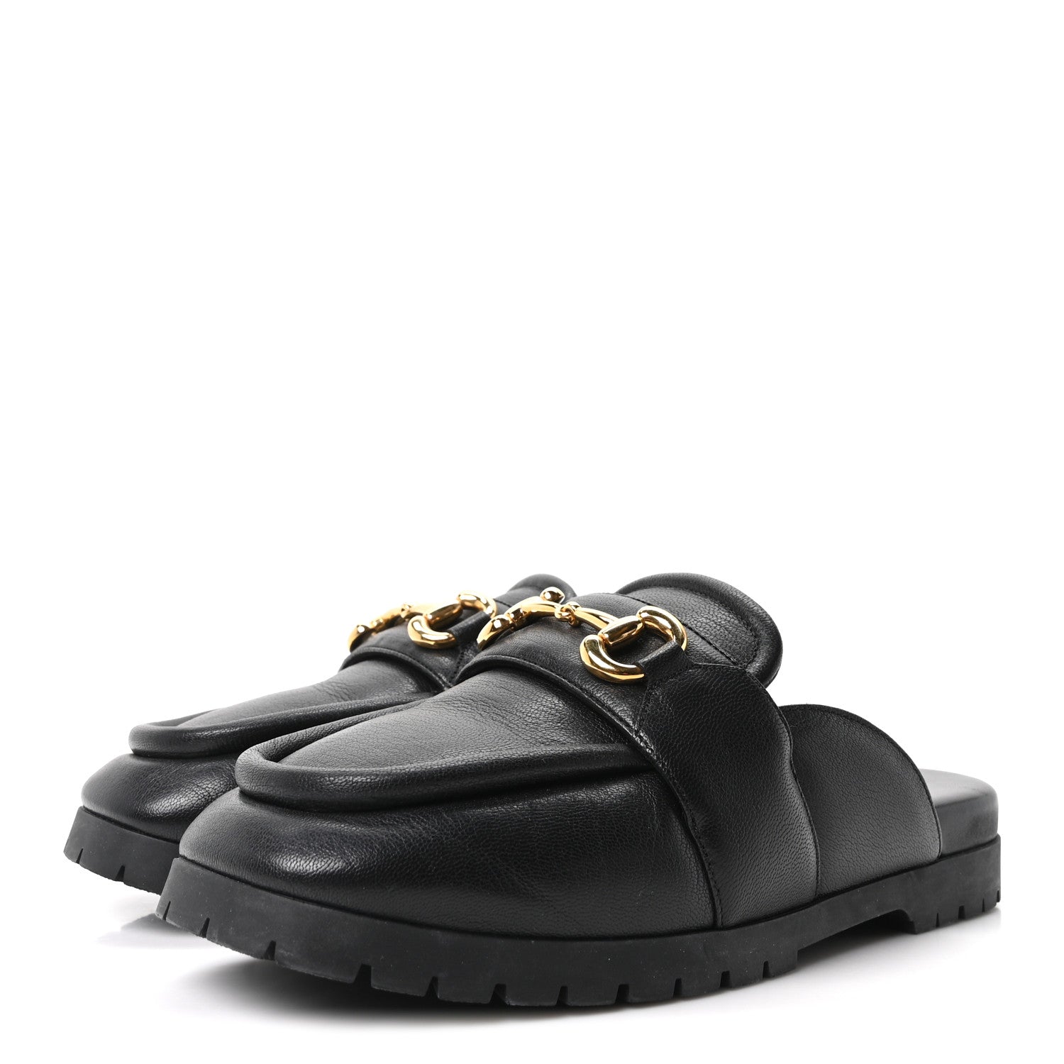 Gucci Goatskin Auroville Horsebit Mules 39.5 Black 1850049