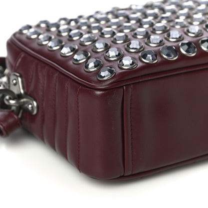 Prada Soft Calfskin Crystal Impunture Camera Bag Granato 8 of 13