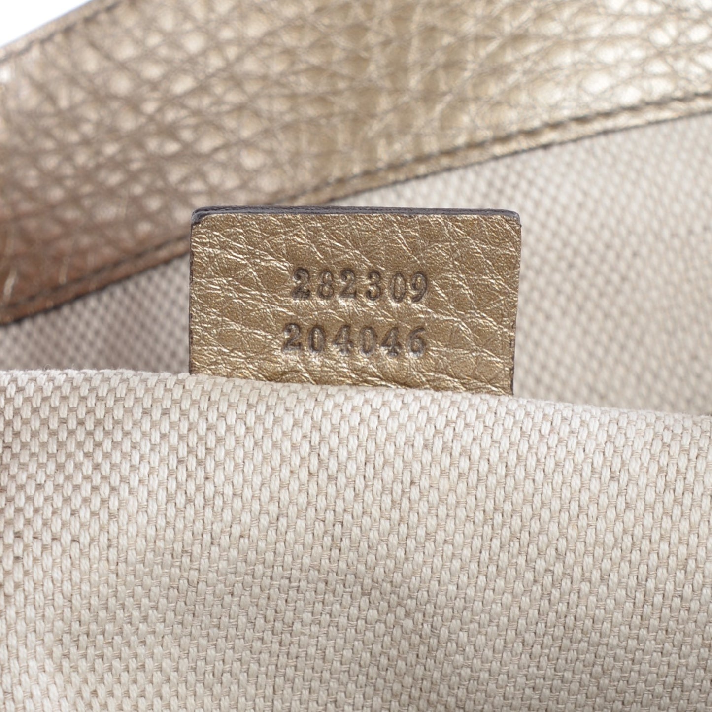 Metallic Pebbled Calfskin Medium Soho Shoulder Bag Golden Beige