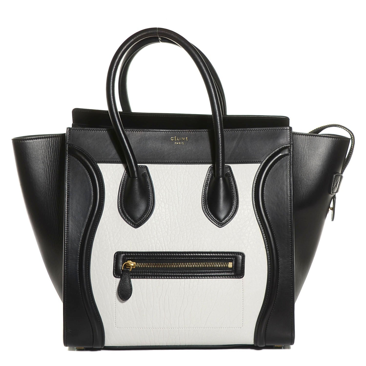 Celine Smooth Calfskin Shrunken Lambskin Mini Luggage Black White 1 of 25