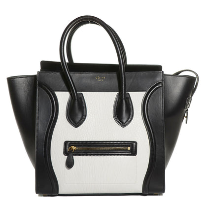Celine Smooth Calfskin Shrunken Lambskin Mini Luggage Black White 1 of 25