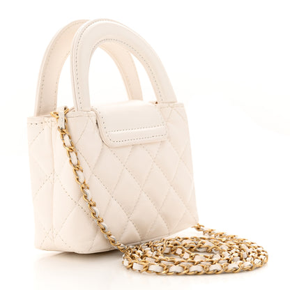Chanel Shiny Aged Calfskin Quilted Mini Nano Kelly Shopper White 3 of 11