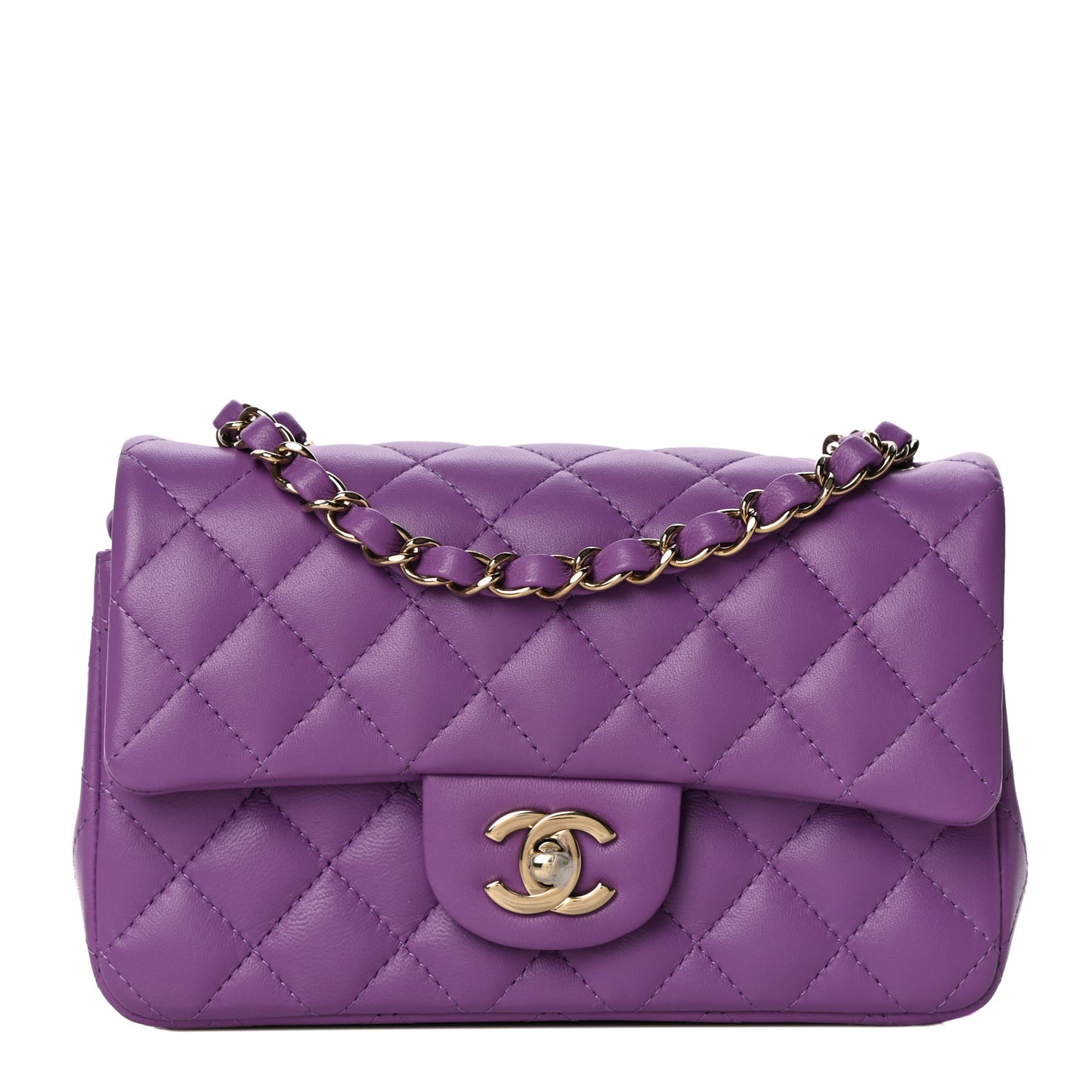 Lambskin Quilted Mini Rectangular Flap Purple