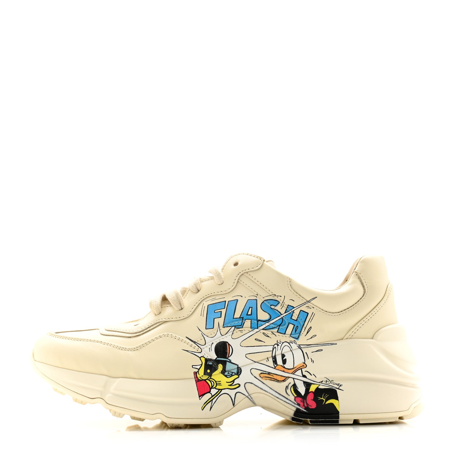 Gucci X DISNEY Calfskin Donald Duck Rhyton Sneakers 37.5 Ivory 1 of 12