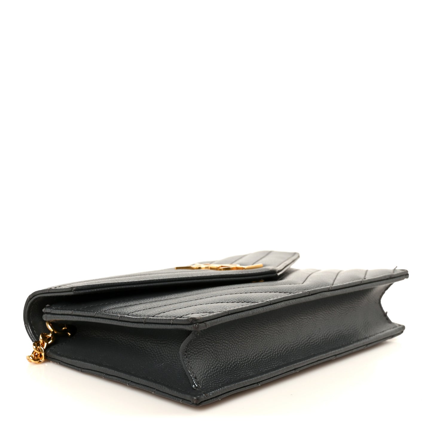 Grain De Poudre Matelasse Chevron Monogram Envelope Chain Wallet Dark Smog