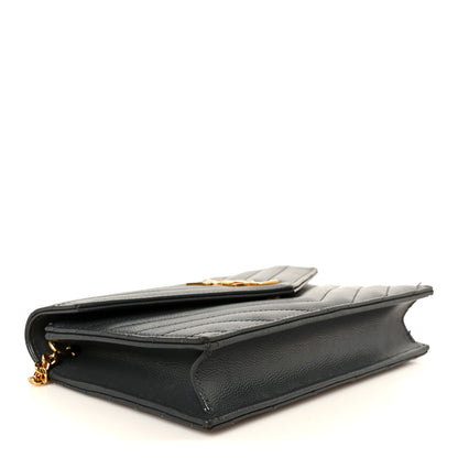 Saint Laurent Grain De Poudre Matelasse Chevron Monogram Envelope Chain Wallet Dark Smog 4 of 11