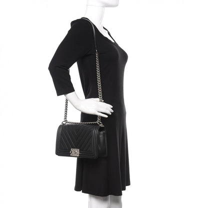 Chanel Calfskin Chevron Quilted Medium Boy Flap Black 2 of 9