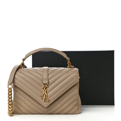 Saint Laurent Sheepskin Matelasse Chevron Monogram Medium College Bag Dark Beige 9 of 9