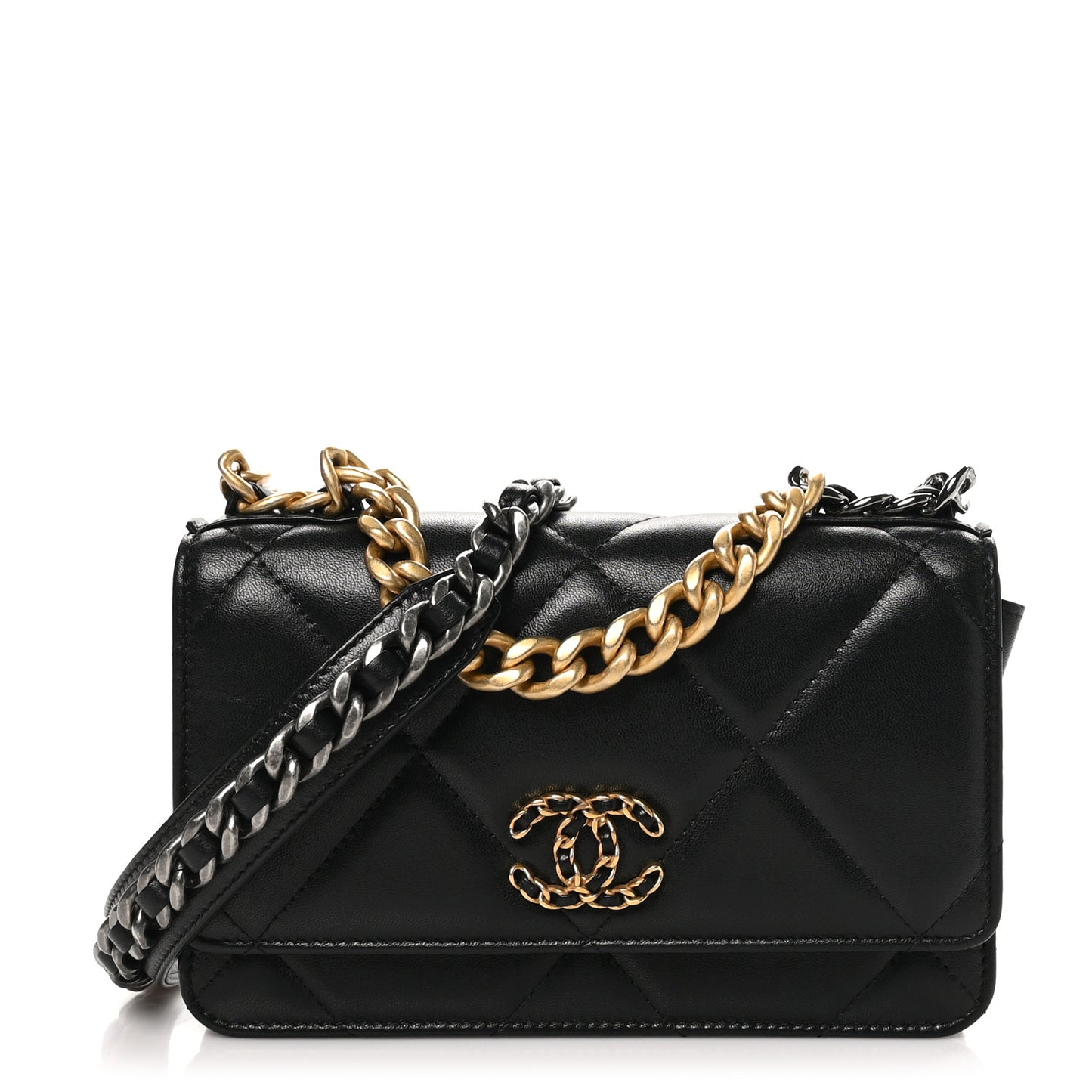 Lambskin Quilted Chanel 19 Wallet On Chain WOC Black