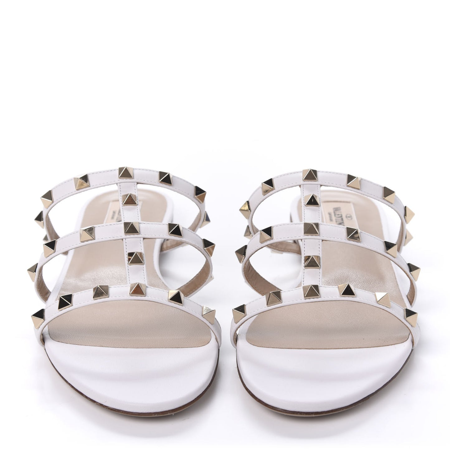 Calfskin Rockstud Caged Flat Slide Sandals 39.5 White