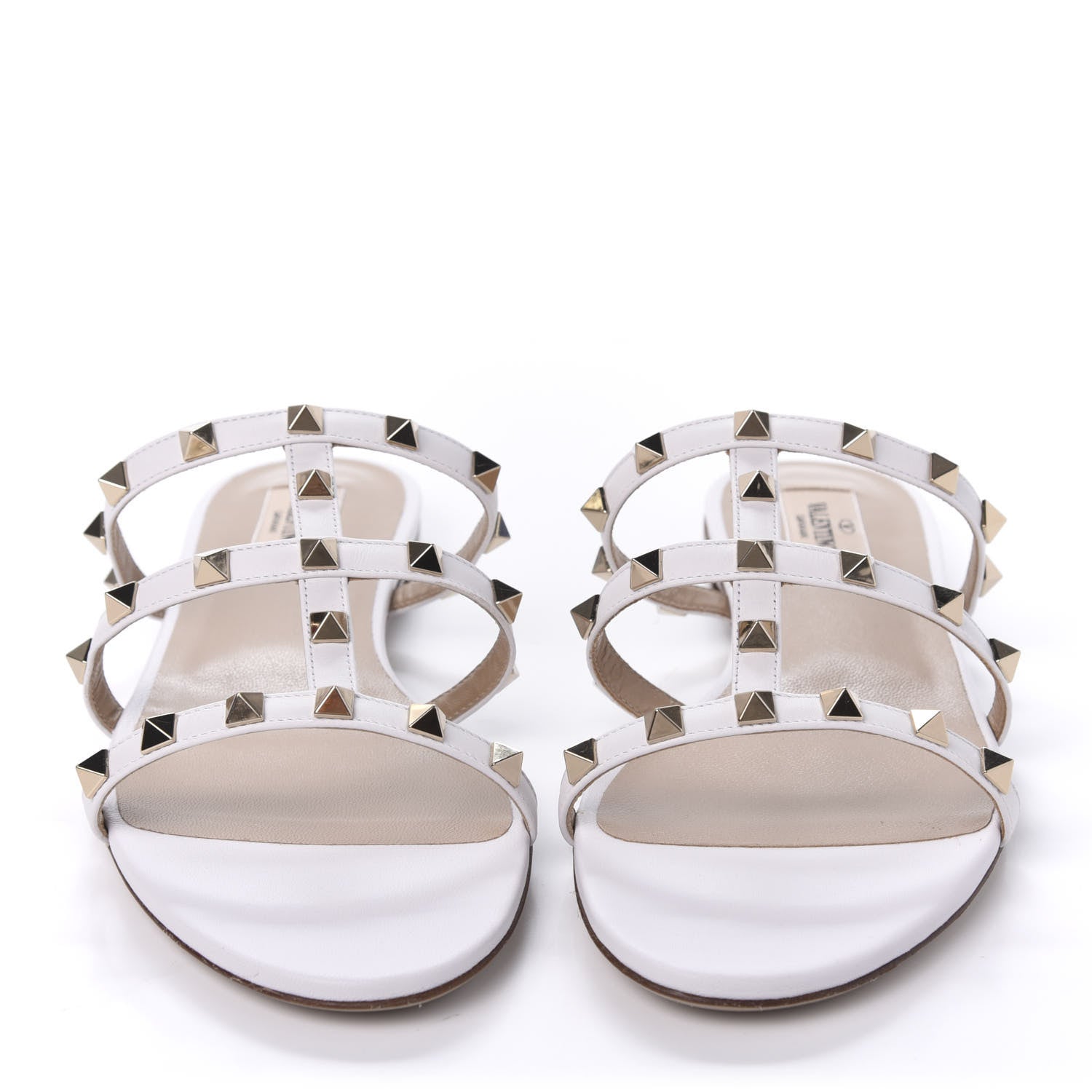 Valentino Garavani Calfskin Rockstud Caged Flat Slide Sandals 39.5 White 2 of 9