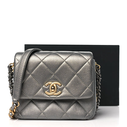 Chanel Metallic Lambskin Quilted Mini Side Note Flap Grey 11 of 11