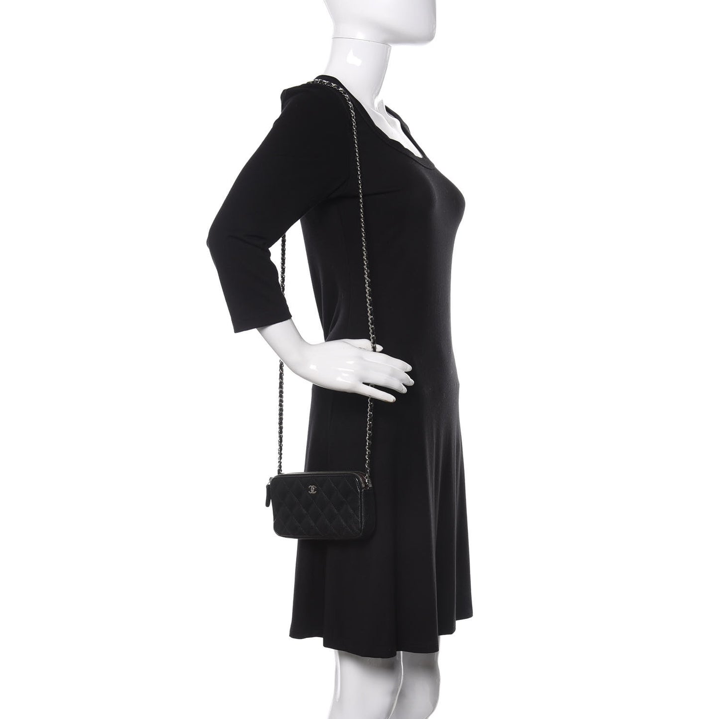 Caviar Quilted Small Clutch With Chain Black