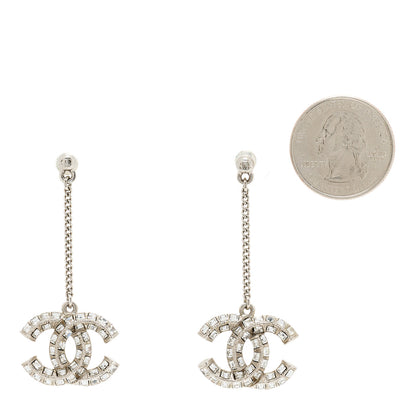 Chanel Baguette Crystal CC Drop Earrings Silver 2 of 4