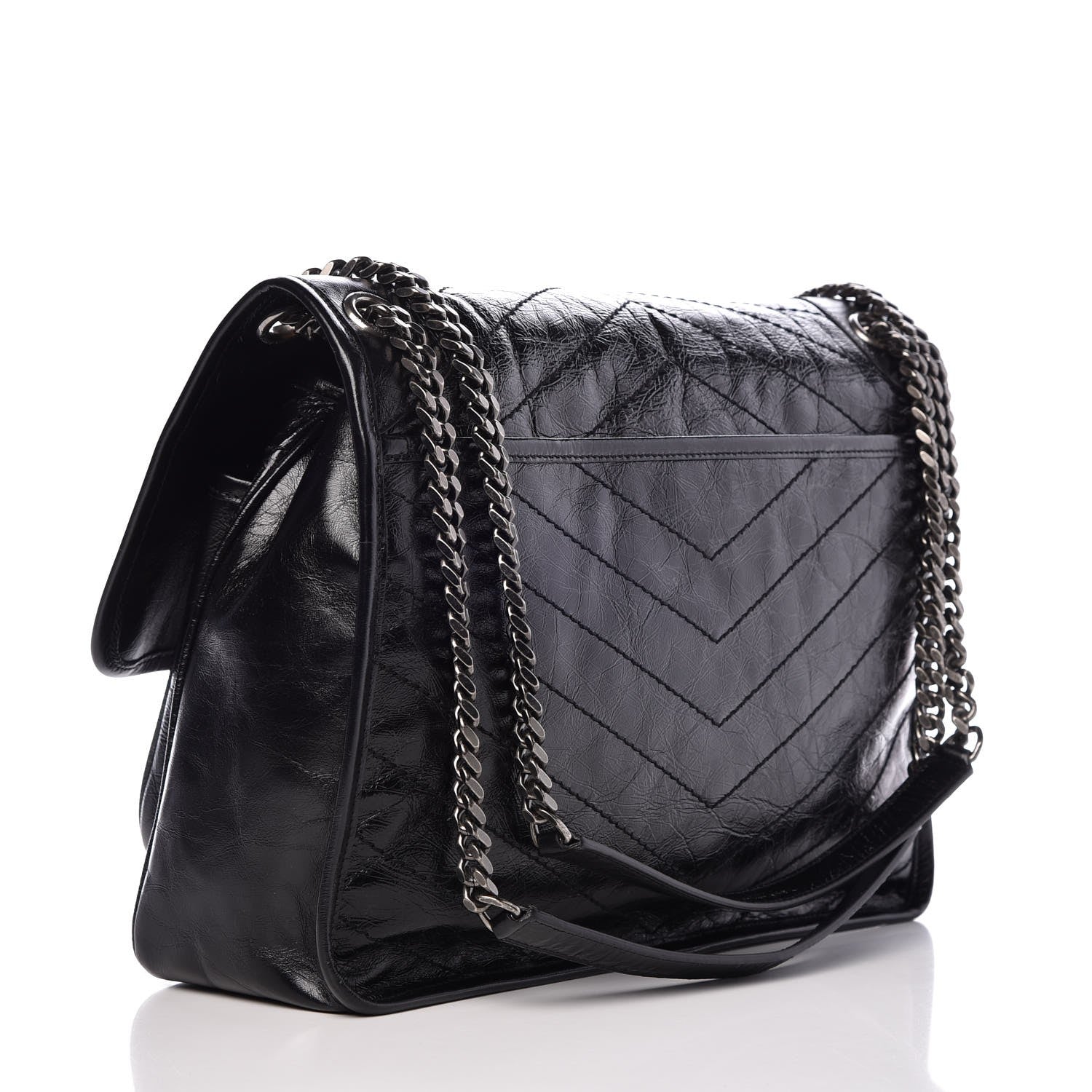 Saint Laurent Crinkled Calfskin Matelasse Monogram Large Niki Chain Satchel Black 4 of 9