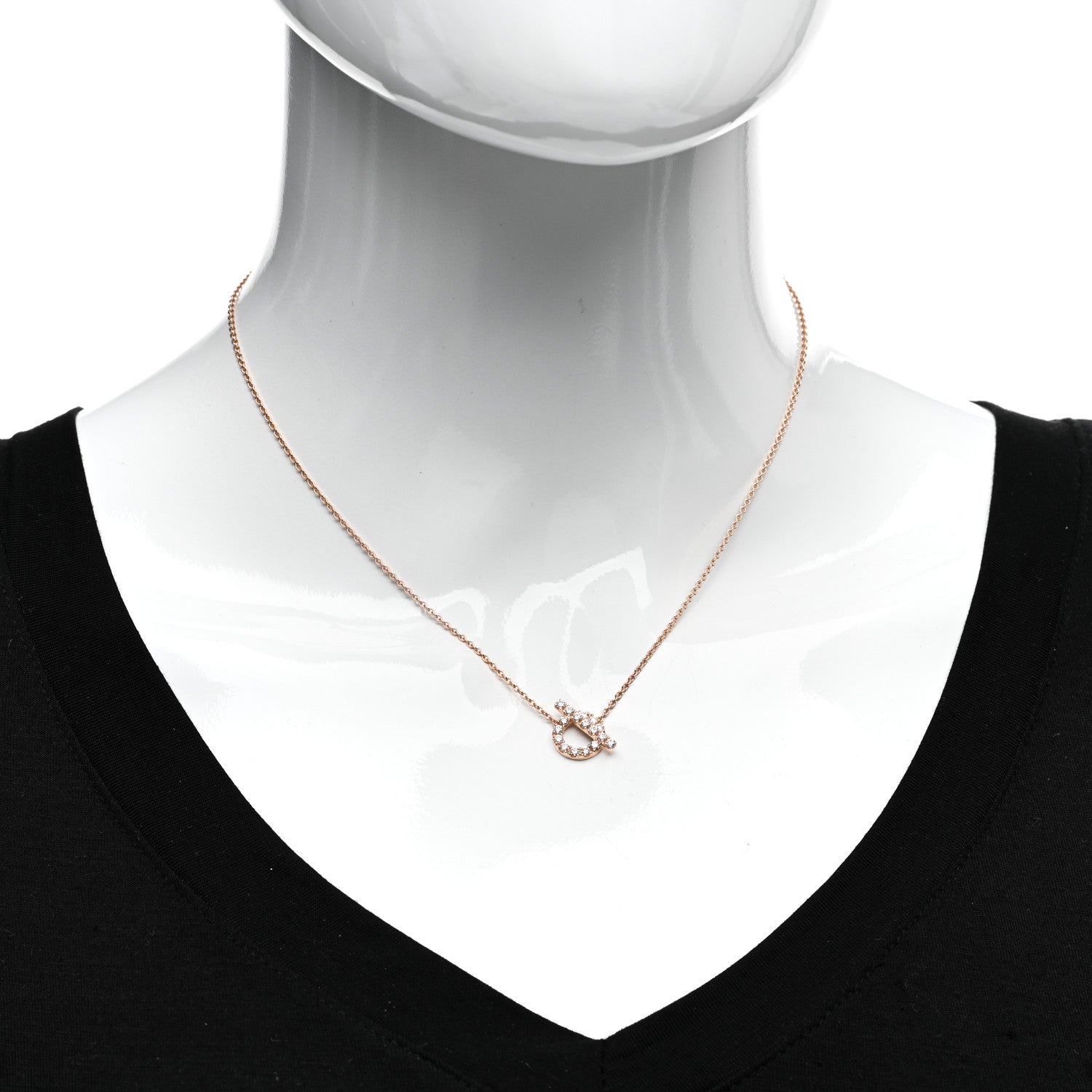 Hermes 18K Rose Gold Diamond Finesse Pendant Necklace 2 of 5