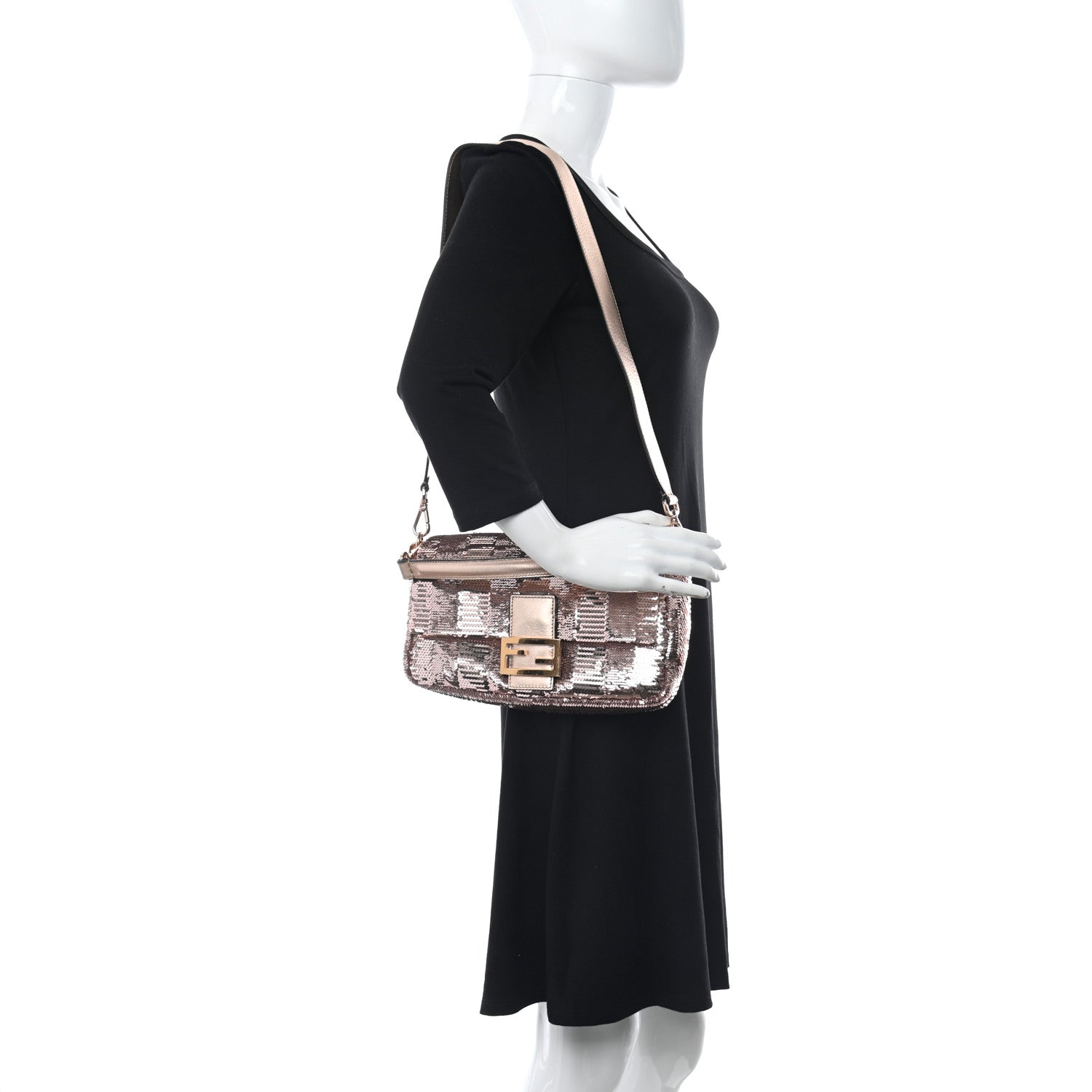 Fendi Sequin Metallic Nappa Pequin Baguette Rame 2 of 10