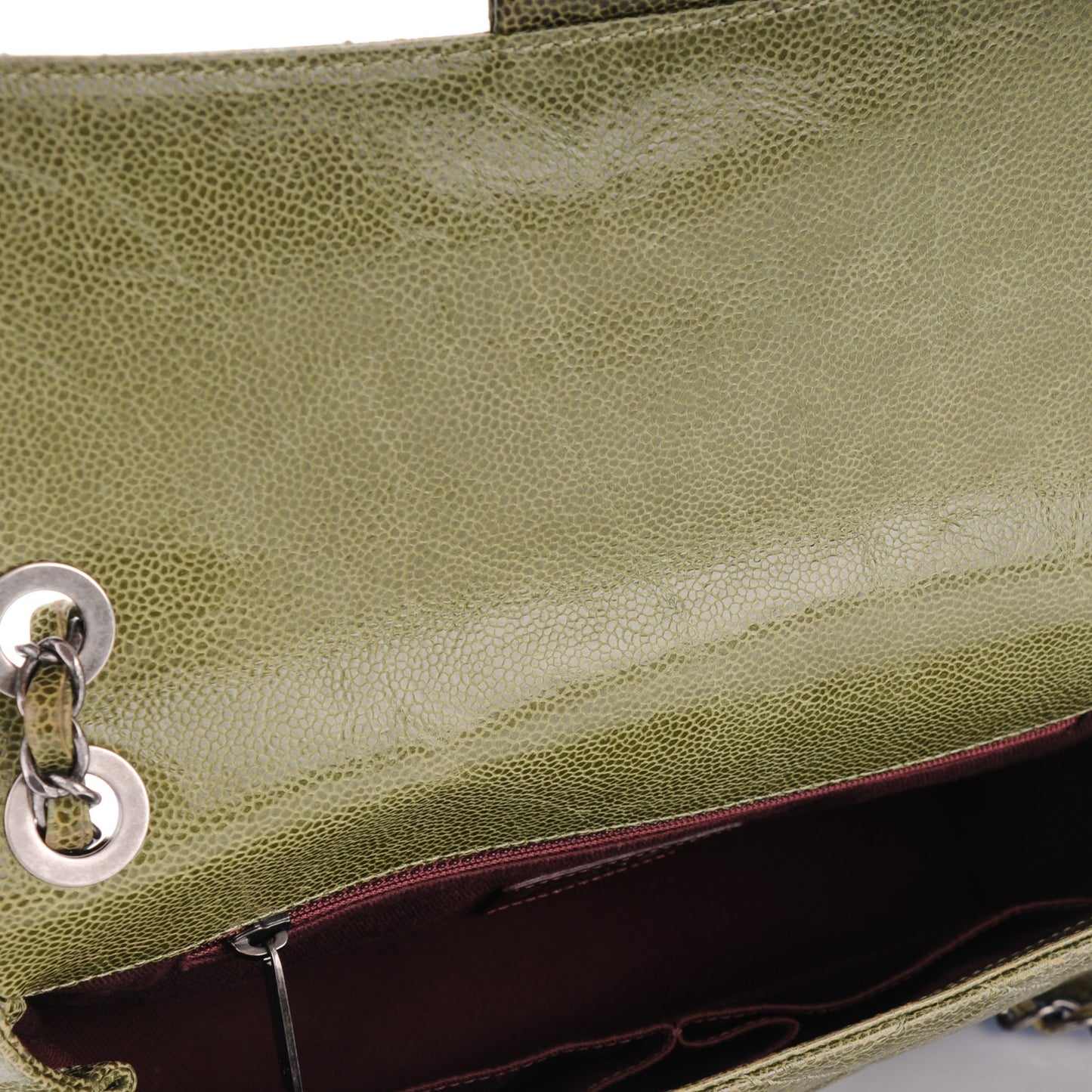 Crumpled Grained Calfskin Medium CC Crave Flap Green