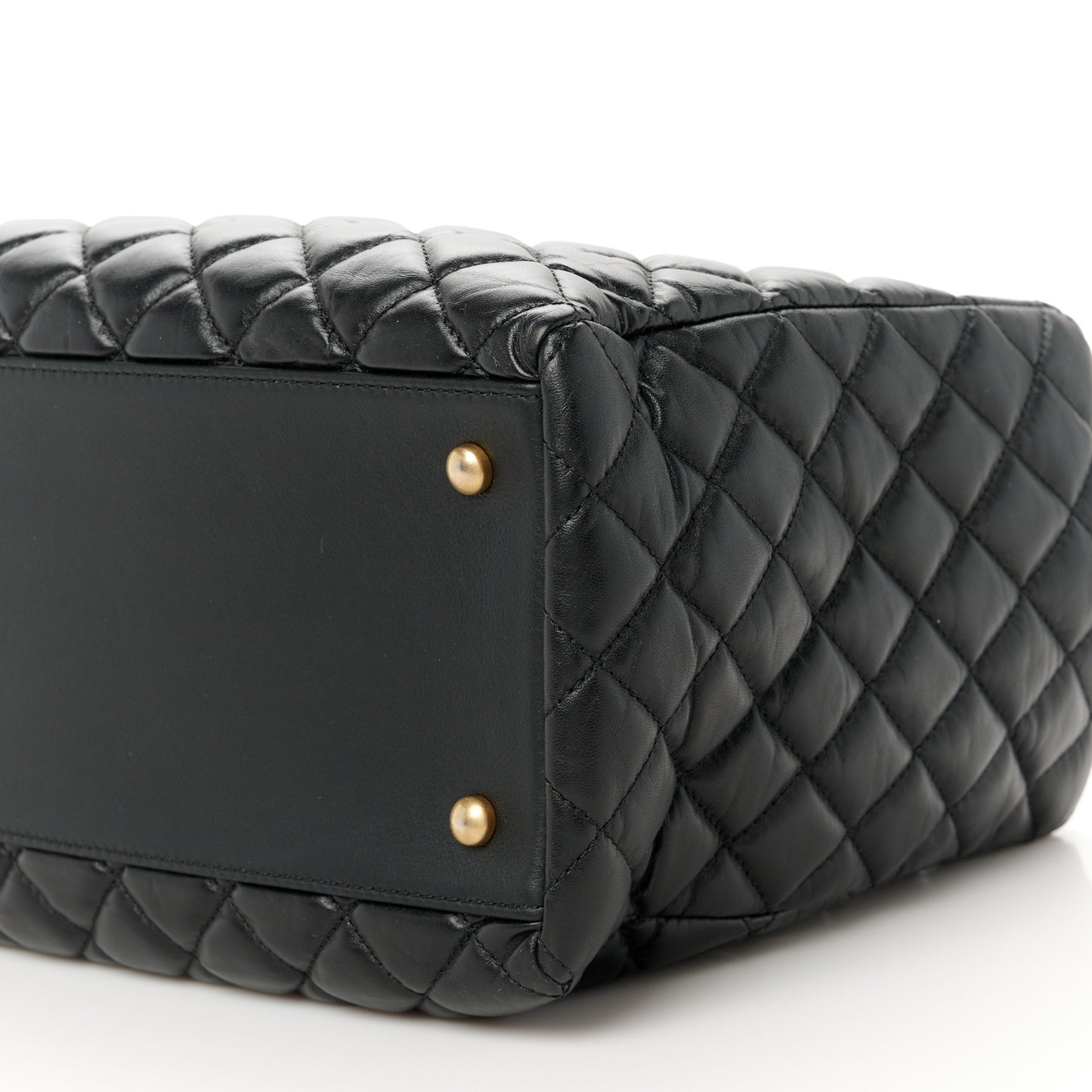 Aged Calfskin Quilted Large Coco Handle Shopping Tote Black