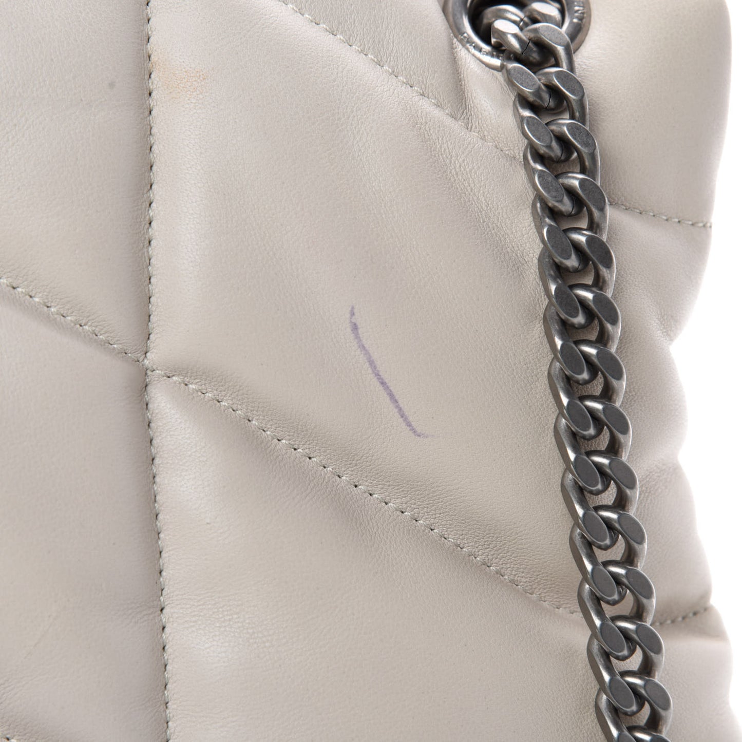 Lambskin Quilted Medium Loulou Puffer Monogram Chain Satchel Crema Soft