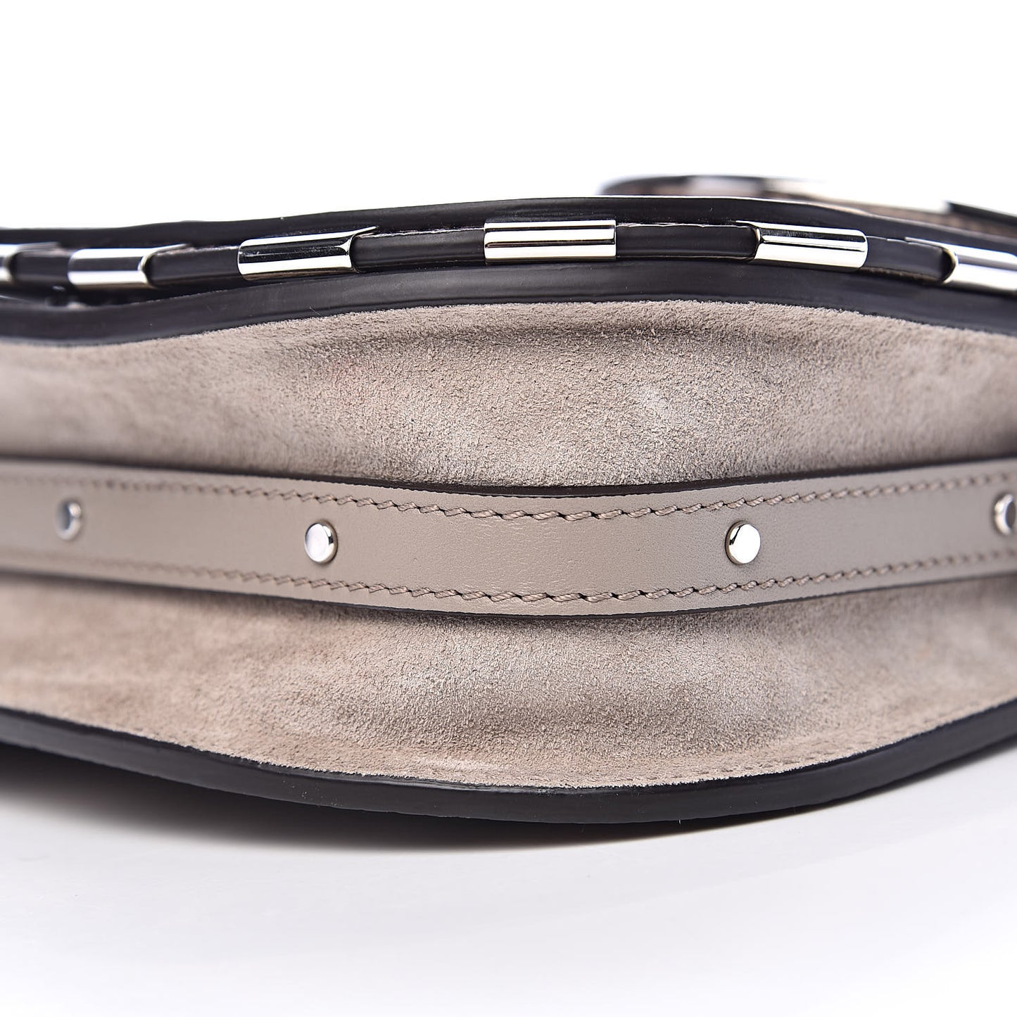 Calfskin Suede Python Print Small Nile Bracelet Bag Motty Grey