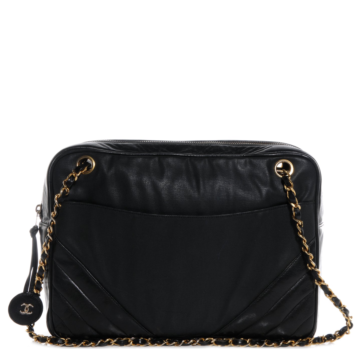 Lambskin Coated Canvas Vertical Quilted Camera Bag Black