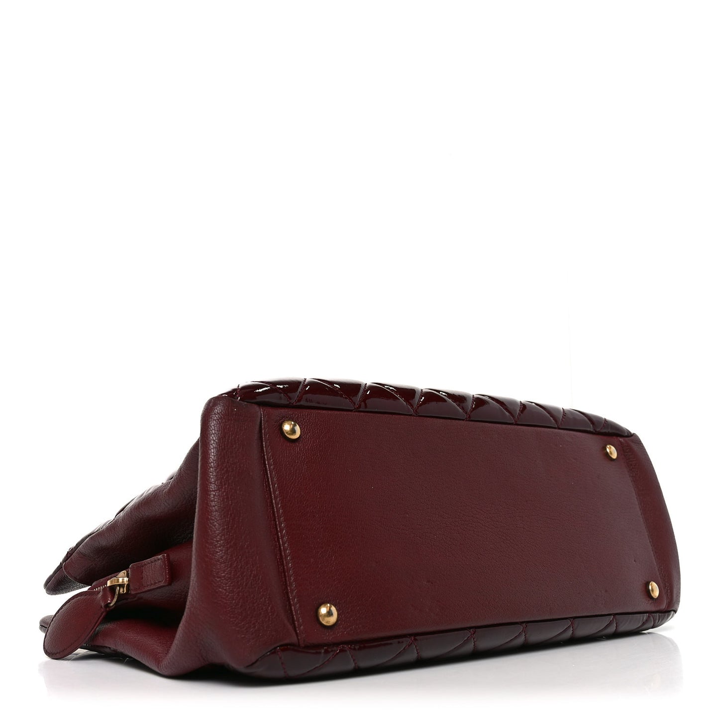 Patent Goatskin Quilted Small CC Eyelet Tote Burgundy