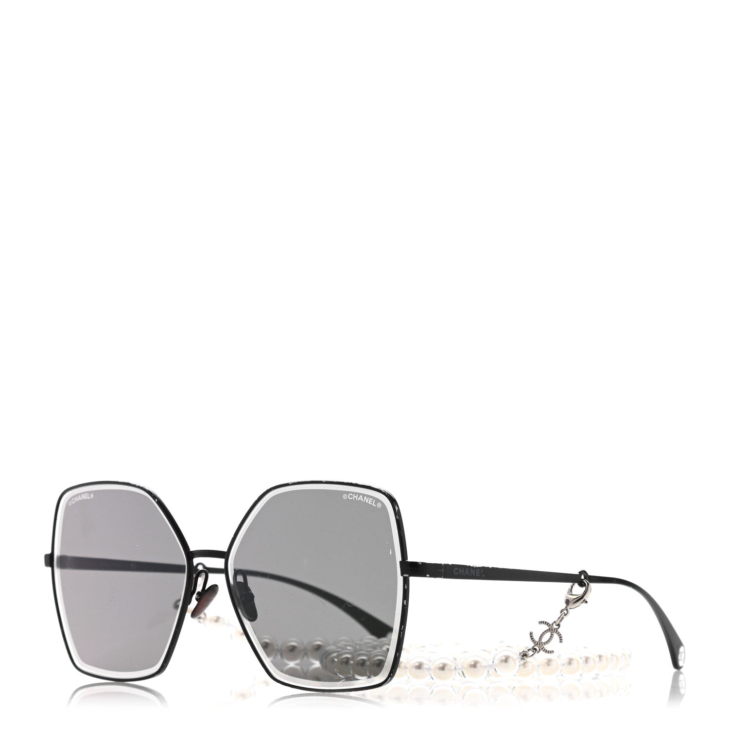 Chanel Metal Butterfly Removable Pearl Chain Sunglasses 4262 Black 1 of 8