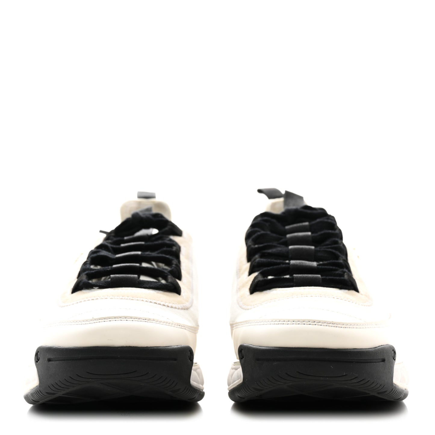 Velvet Calfskin Mixed Fibers CC Sneakers 41.5 Ivory Black