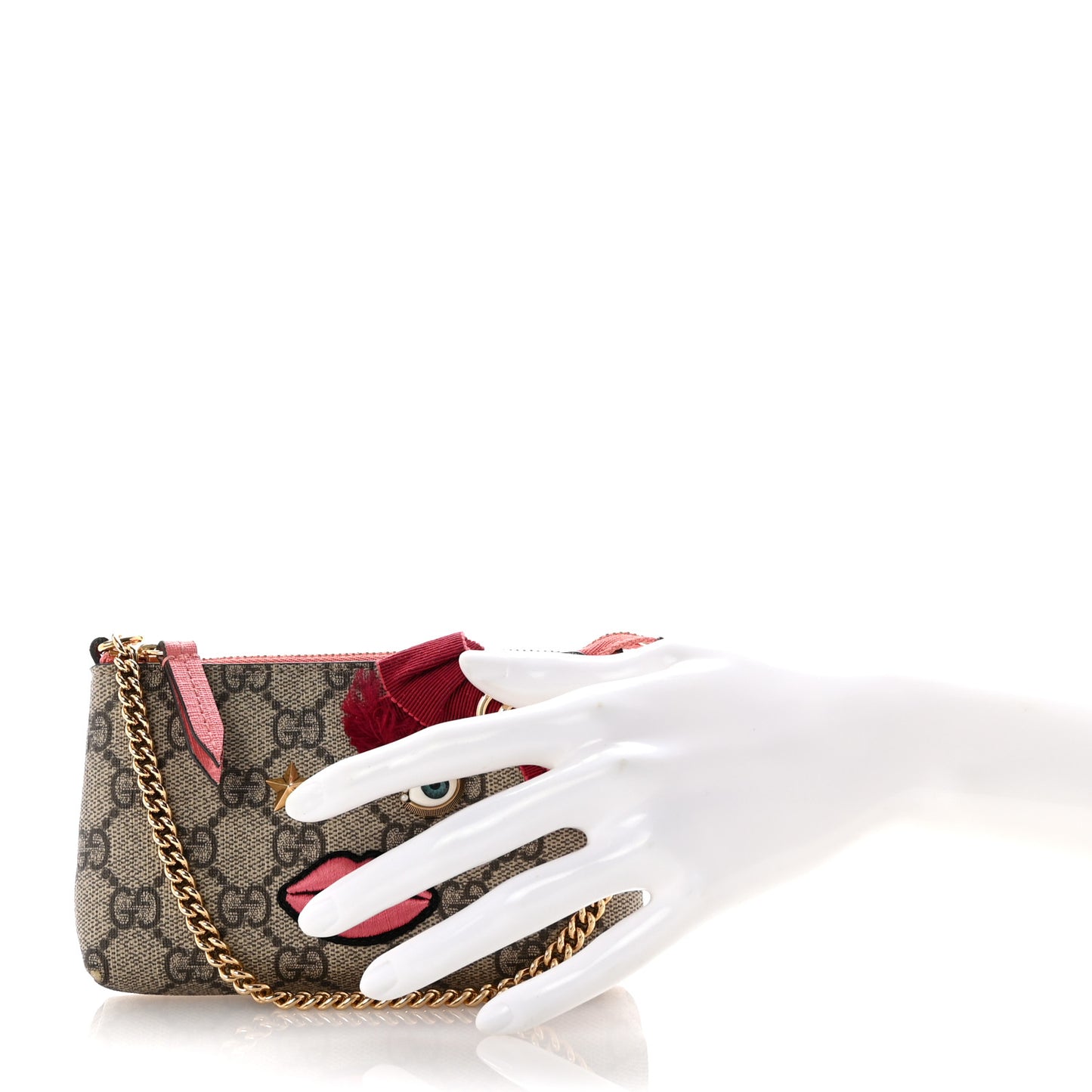 GG Supreme Monogram Embroidered Face Chain Pouch Pink