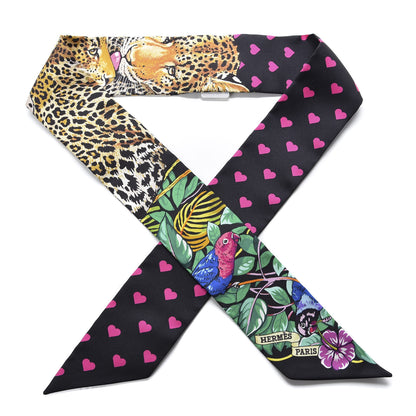 Hermes Silk Jungle Love Love Twilly Black Vert Rose Vif 1 of 4