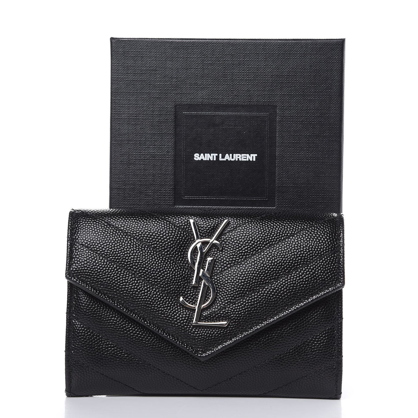 Grain De Poudre Matelasse Chevron Small Monogram Envelope Wallet Black